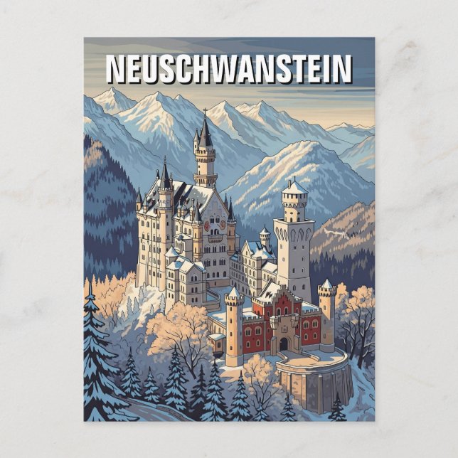 Cartão Postal Inverno no Castelo de Neuschwanstein na Alemanha V (Frente)