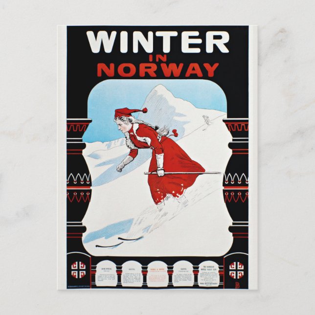 Cartão Postal Inverno no esqui da Noruega (Frente)