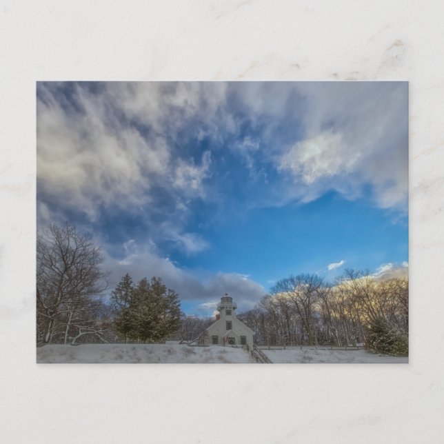 Cartão Postal Inverno no Farol de Mission Point (Frente)