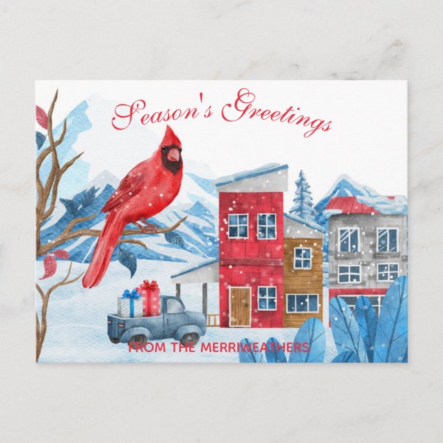 Cartão Postal Inverno Paisagem Aquarela Ilustração Natal (Frente)