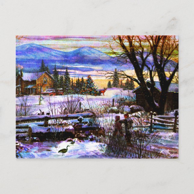 Cartão Postal Inverno Passeando Menino e Cachorro (Frente)