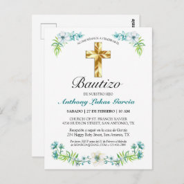 Cartão Postal Invitación elegante del bautismo del muchacho del