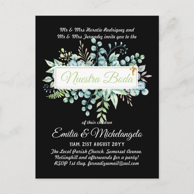 Cartão Postal Invitaciones De Boda Baratas HOJAS Modernas (Frente)