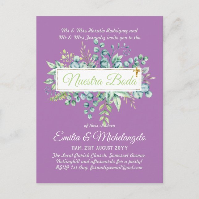 Cartão Postal Invitaciones De Boda Baratas HOJAS Modernas (Frente)