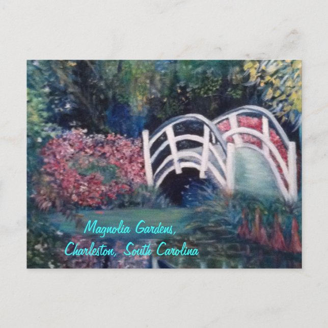 Cartão Postal Inviting White Bridge into Luscious Gardens (Frente)
