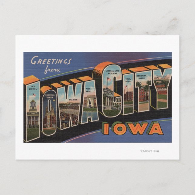 Cartão Postal Iowa City, Iowa - Grandes Cenas de Letra (Frente)