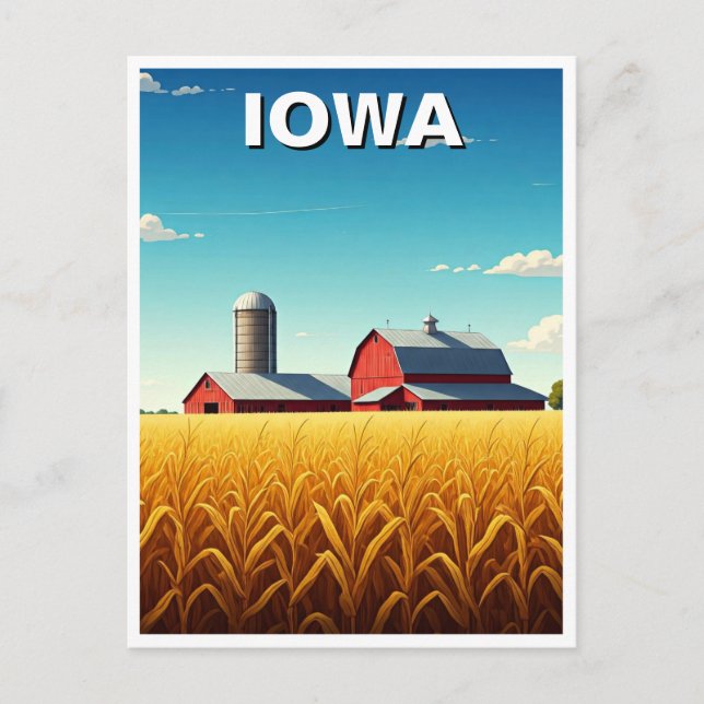 Cartão Postal Iowa Cornfield Red Barn (Frente)