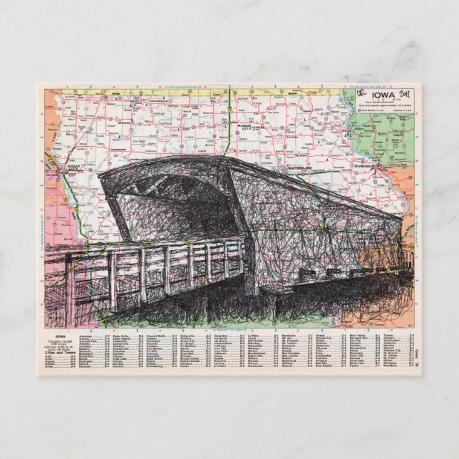 Cartão Postal Iowa Map Art (Frente)