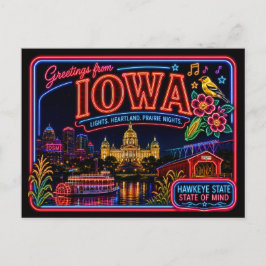 Cartão Postal Iowa Neon Estado Retro Vintage