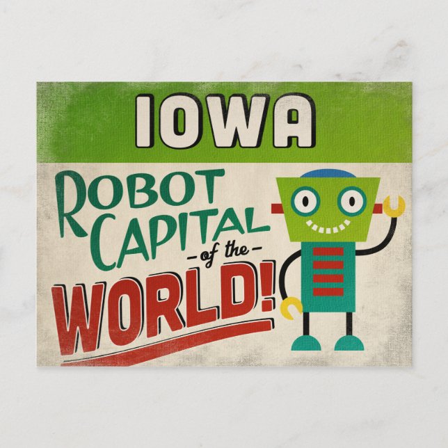 Cartão Postal Iowa Robot - Funny Vintage (Frente)
