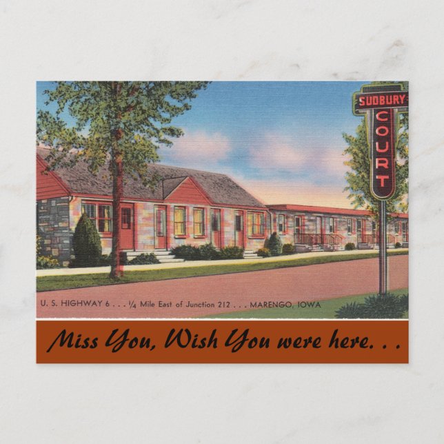 Cartão Postal Iowa, Sudbury Court, Marengo (Frente)