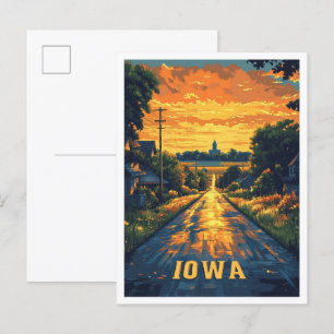 Cartão Postal Iowa USA Art Vintage Illustration Viagem