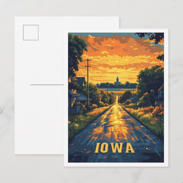 Cartão Postal Iowa USA Art Vintage Illustration Viagem (Frente/Verso)