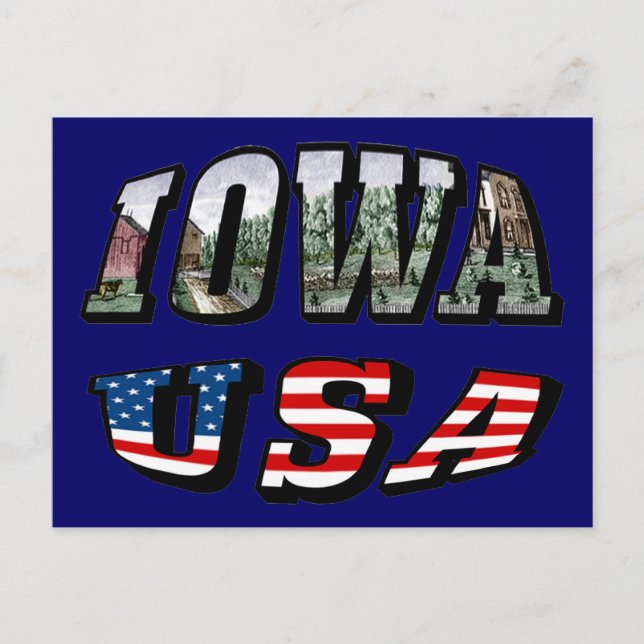 Cartão Postal Iowa USA Flag & State Photo Text (Frente)