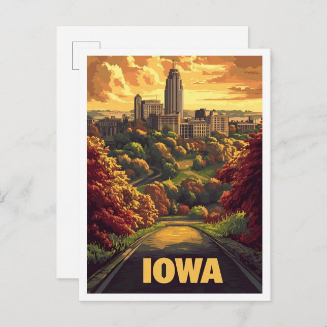 Cartão Postal Iowa USA Vintage Illustration Viagem (Frente/Verso)