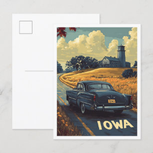 Cartão Postal Iowa USA Vintage Illustration Viagem