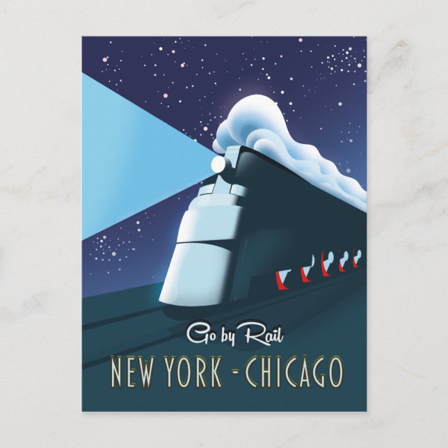 Cartão Postal "Ir por caminho de ferro" Nova Iorque - Chicago (Frente)