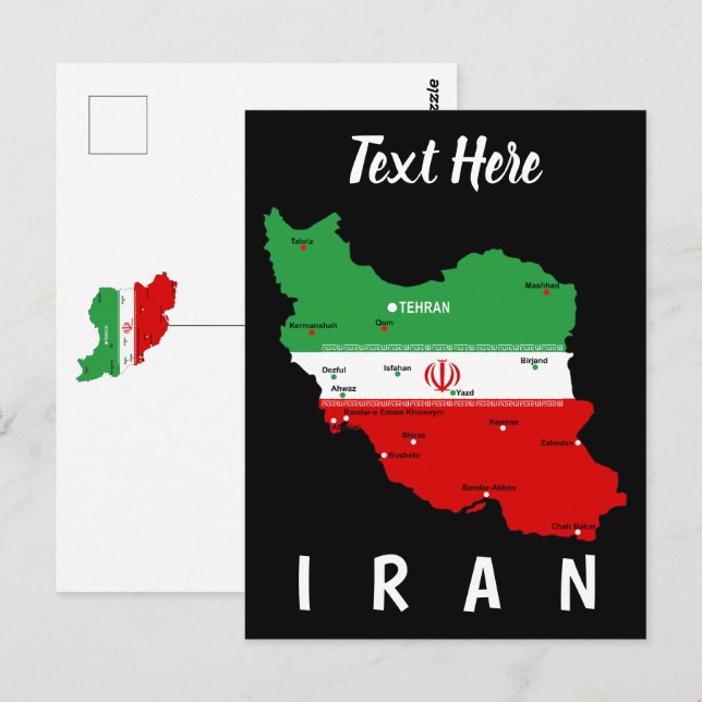 Cartão Postal Iran Map with Flag and Emblem (Frente/Verso)