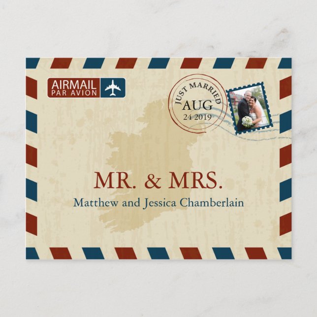 Cartão Postal Ireland Airmail | Casamento Obrigado (Frente)