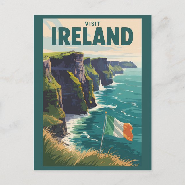 Cartão Postal Ireland Cliffs of Moher Illustration Travel Art (Frente)