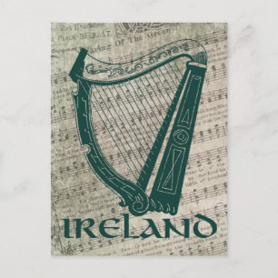 Cartão Postal Ireland Harp Design, Irish Harp