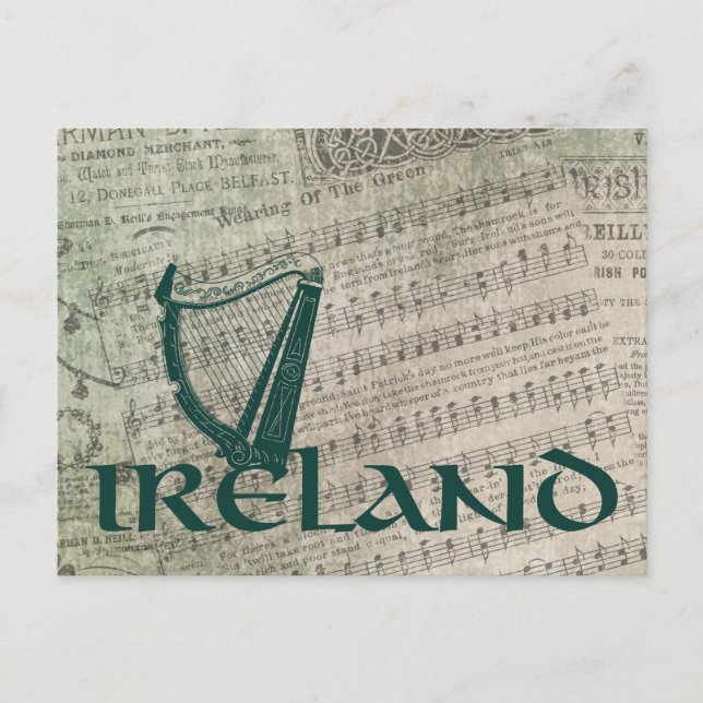 Cartão Postal Ireland Harp Design, Irish Harp (Frente)