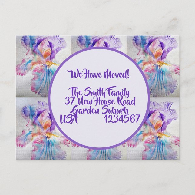 Cartão Postal Iris Flowers Novo Cartão-Postal De Endereço, Estam (Frente)