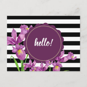 Cartão Postal Iris Púrpura Iris Floral Black Strips