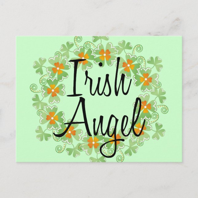 Cartão Postal Irish Angel Shamrock Wreath (Frente)