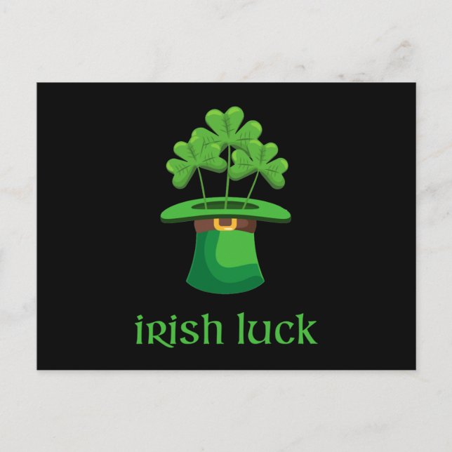 Cartão Postal Irish Lucky Shamrock Clover Leprechaun Green Hat (Frente)