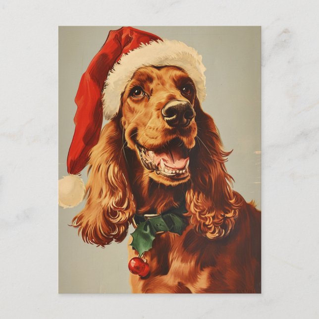Cartão Postal Irish Setter Christmas (Frente)
