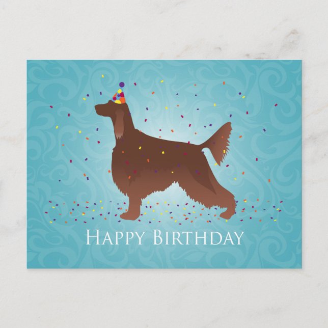 Cartão Postal Irish Setter Happy Birthday Design (Frente)