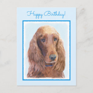 Cartão Postal Irish Setter Painting - Bela Arte Original De Cach