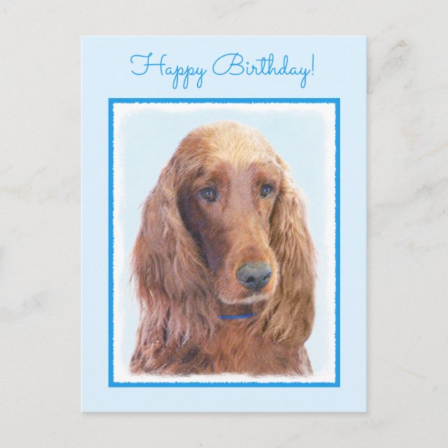 Cartão Postal Irish Setter Painting - Bela Arte Original De Cach (Frente)