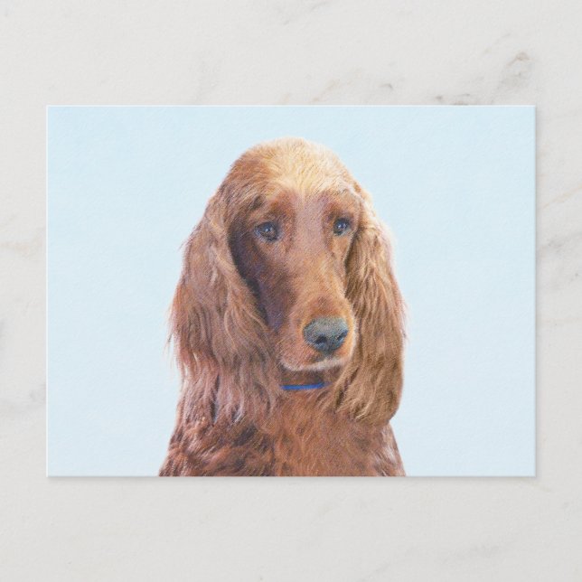 Cartão Postal Irish Setter Painting - Bela Arte Original De Cach (Frente)