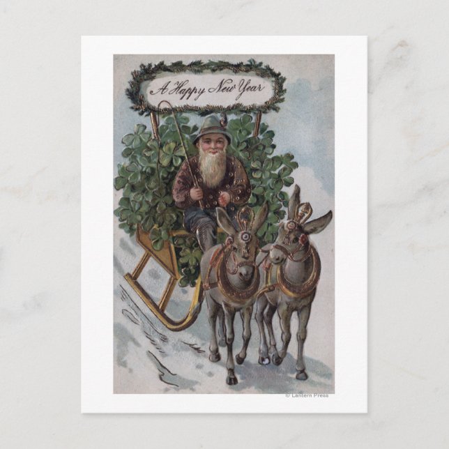 Cartão Postal Irishman Dirigindo Leito de Shamrocks (Frente)