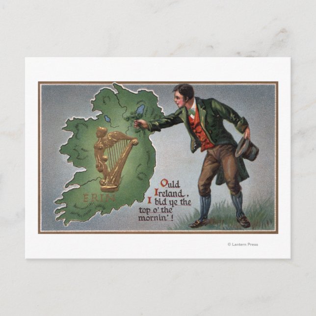 Cartão Postal Irishman Oferecendo Shamrocks à Irlanda (Frente)