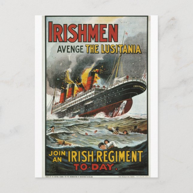 Cartão Postal Irishmen vinga o Poster Lusitania_Propaganda (Frente)