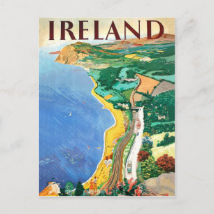 Cartão Postal Irlanda, linha costeira, viagens vintage