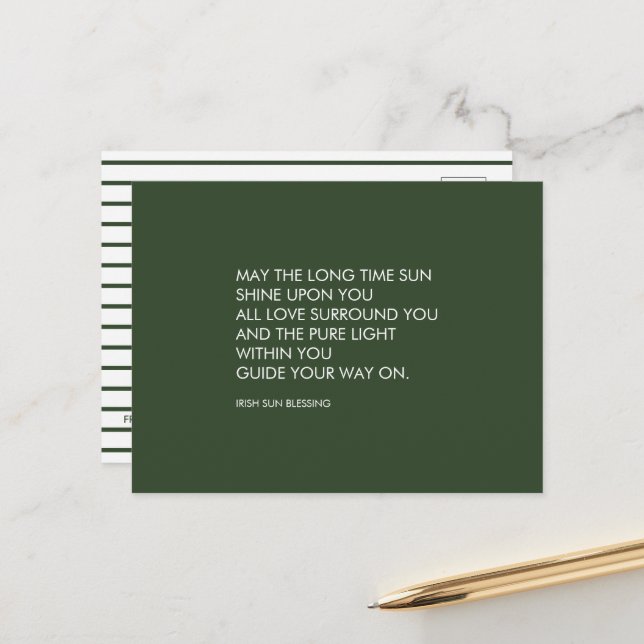 Cartão Postal Irlandês Bênção Sage Verde & White Strik Modern (Frente/Verso In Situ)