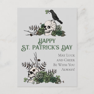 Cartão Postal Irlandês Verde Crânios Florais Feliz St. Patrick's