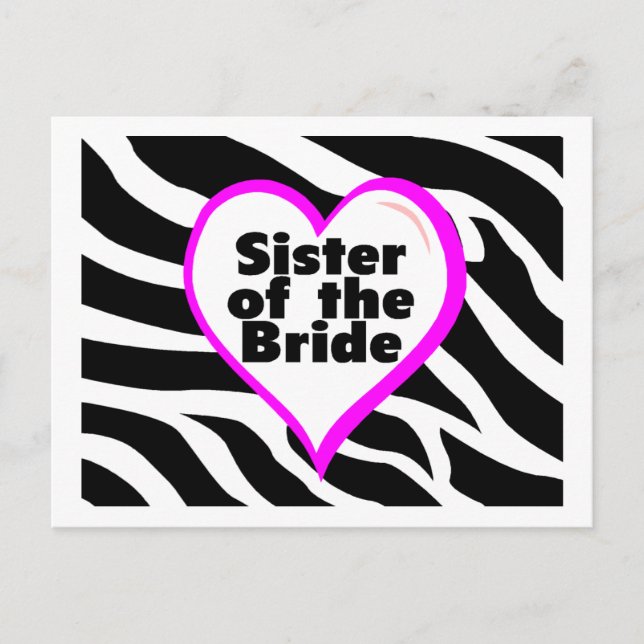 Cartão Postal Irmã da Noiva (Heart Zebra Print) (Frente)