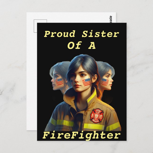 Cartão Postal Irmã Orgulhosa De Um Combatente De Fogo Determinad (Frente/Verso)