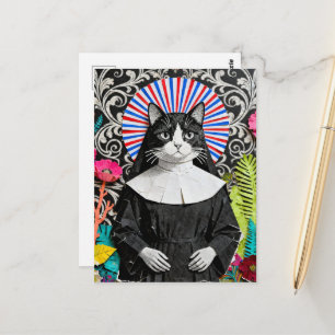 Cartão Postal Irmã Única Kitty a Colagem da Freira Gata