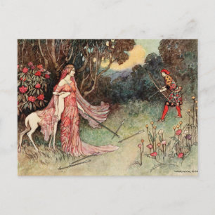 Cartão Postal Irmão e irmã Grimm - conto de fadas Warwick Goble