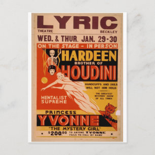 Cartão Postal Irmão Hardeen de Houdini, "A Garota Misteriosa"