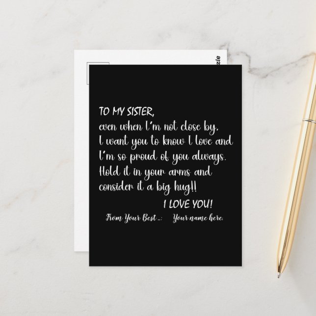 Cartão Postal Irmãs Personalizadas Para Minha Irmã Eu Te Amo (Frente/Verso In Situ)