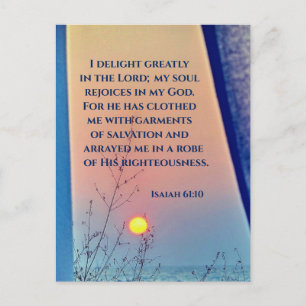 Cartão Postal Isaiah 61:10 Eu me deleito grandemente na Bíblia d