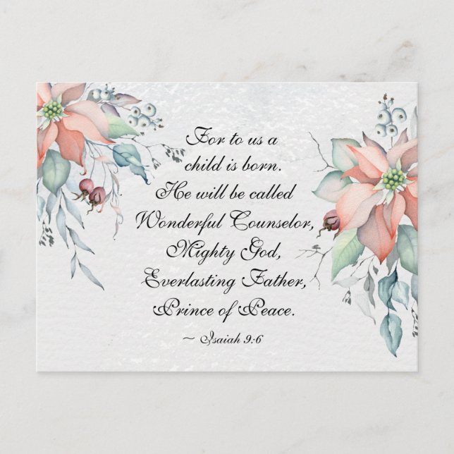 Cartão Postal Isaiah 9:6 Ele será chamado de Maravilhoso.. Natal (Frente)