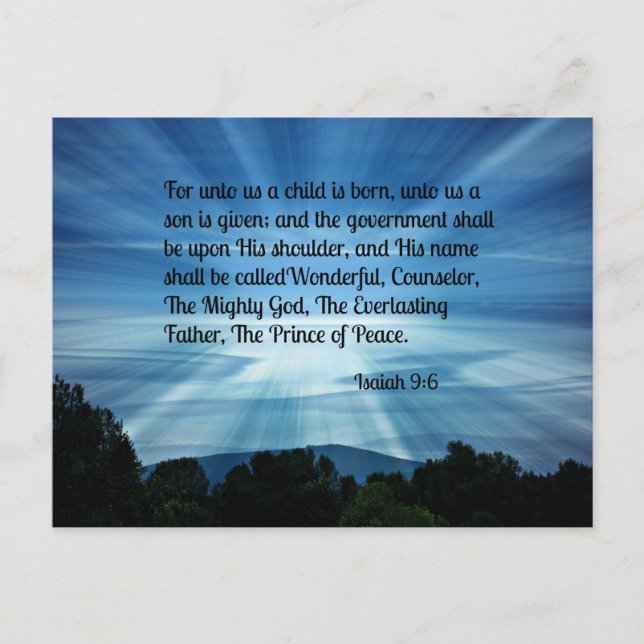 Cartão Postal Isaiah 9:6 Para nós, uma criança é nascer... (Frente)